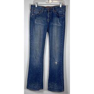 Embellished Bootcut Denim Jeans, Y2K, BOHO, Distressed Flare STUDDED Size 9‎